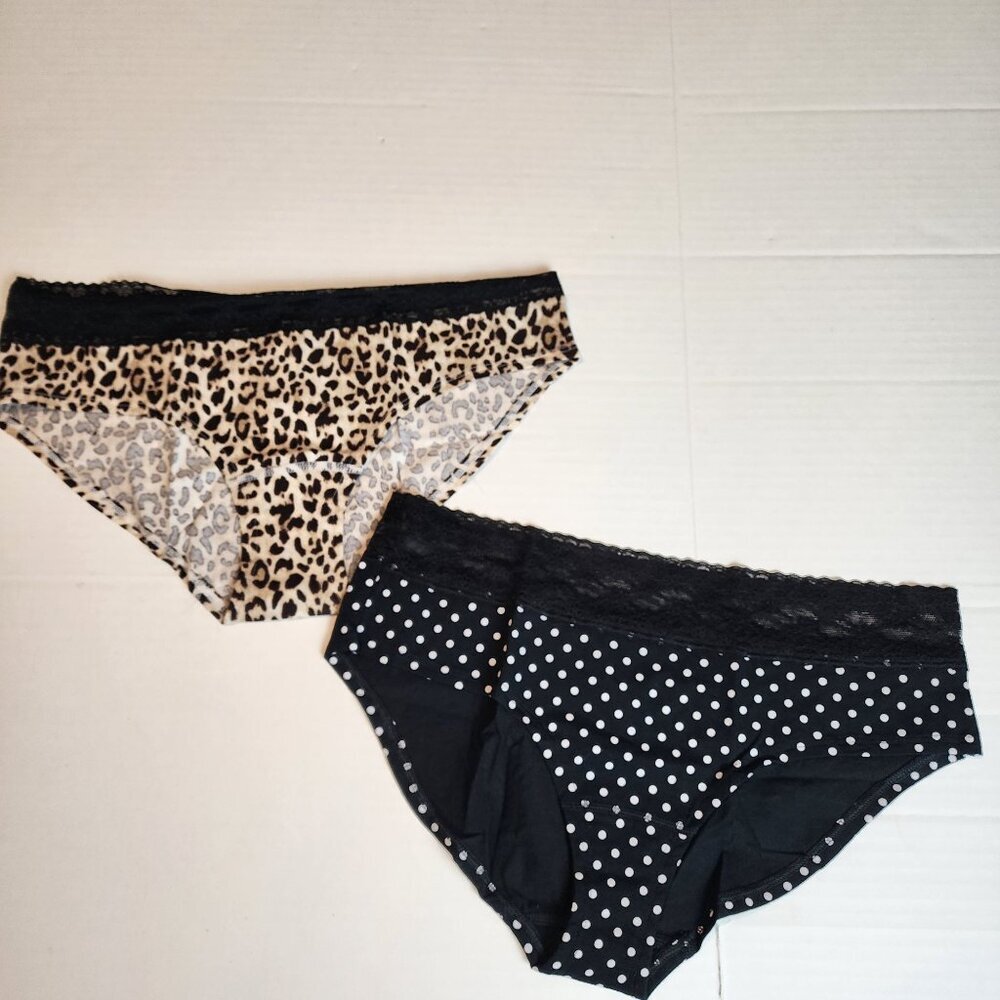 Victoria's Secret XL bundle of 2 low rise hipster panties black animal print